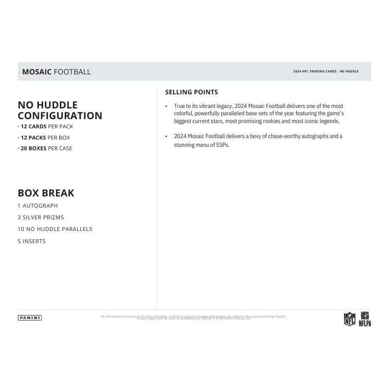 2024 Panini Mosaic Football No Huddle Box