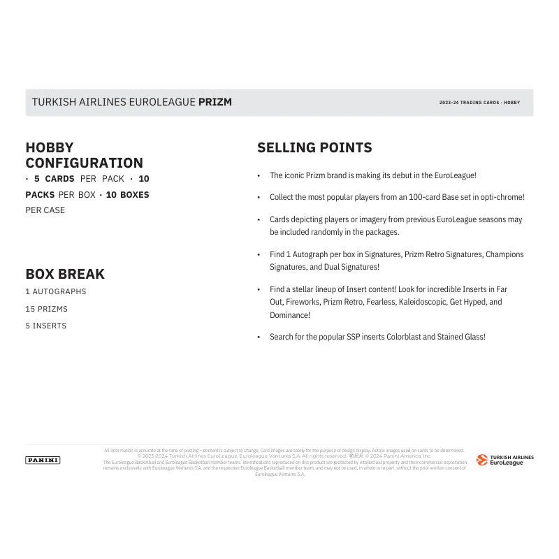 2023/24 Panini Prizm Euroleague Basketball Hobby Box