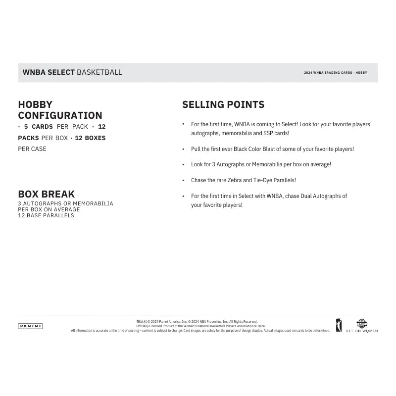 2024 Panini Select WNBA Basketball Hobby Box