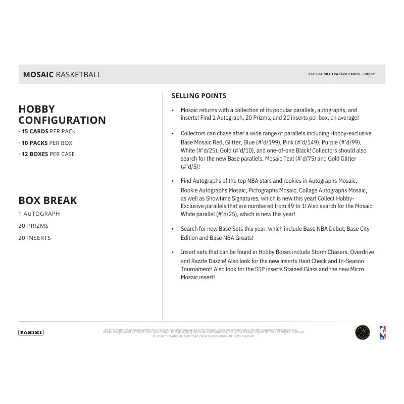 2023/24 Panini Mosaic Basketball Hobby Box