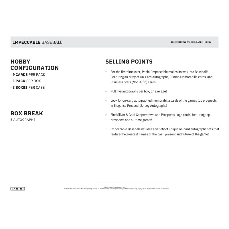 2024 Panini Impeccable Baseball Hobby Box