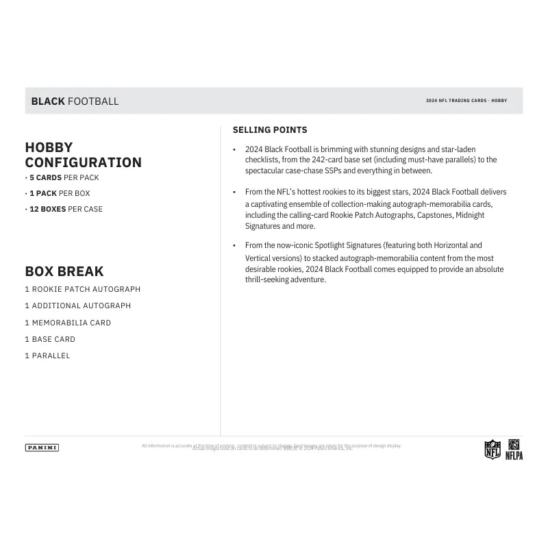 2024 Panini Black Football Hobby Box