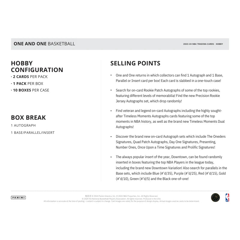 2023/24 Panini One & One Basketball Hobby Box