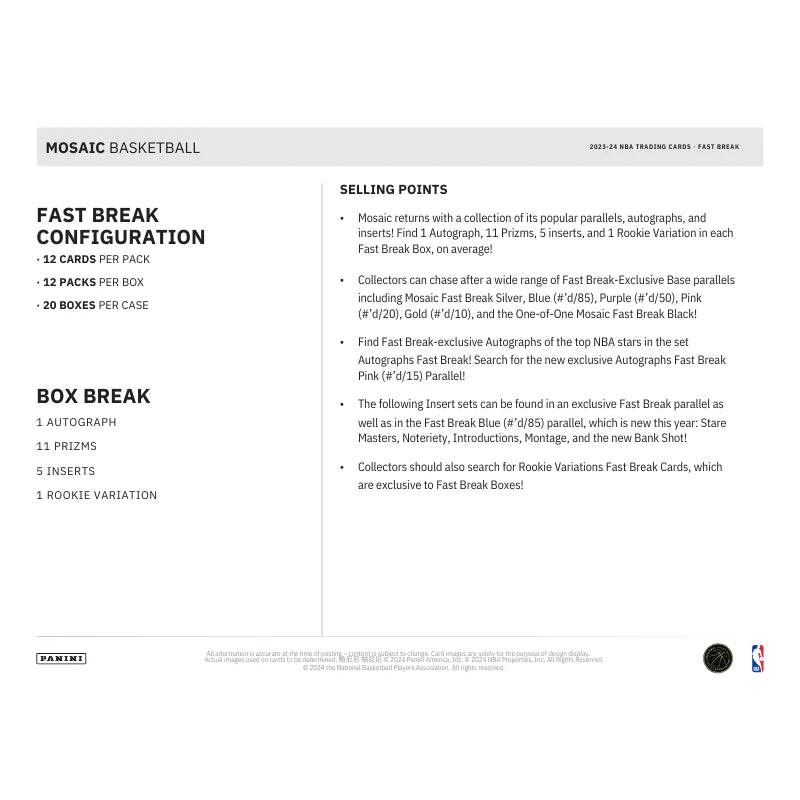 2023/24 Panini Mosaic Basketball Fast Break Box