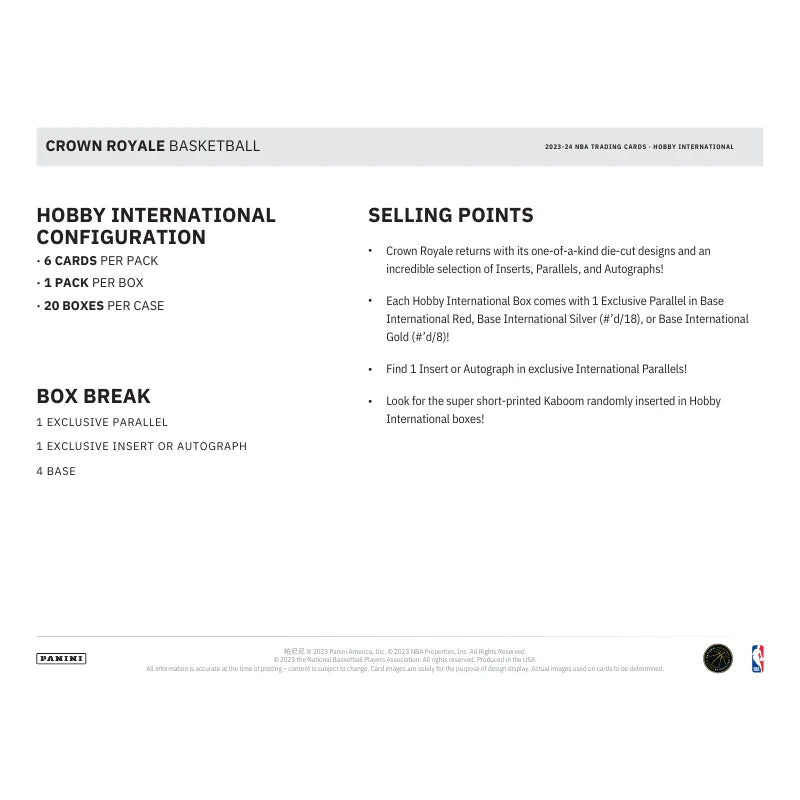 2023/24 Panini Crown Royale Basketball International Hobby Box