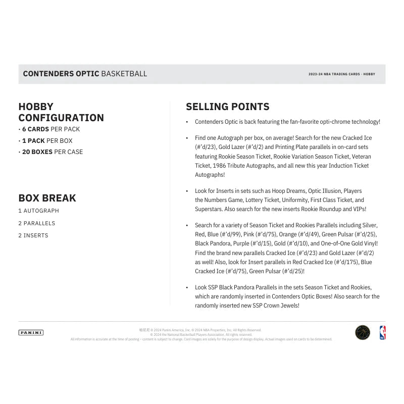 2023/24 Panini Contenders Optic Basketball Hobby Box