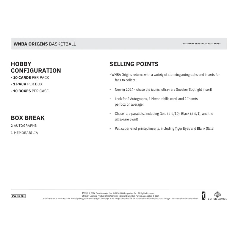 2024 Panini Origins WNBA Basketball Hobby Box